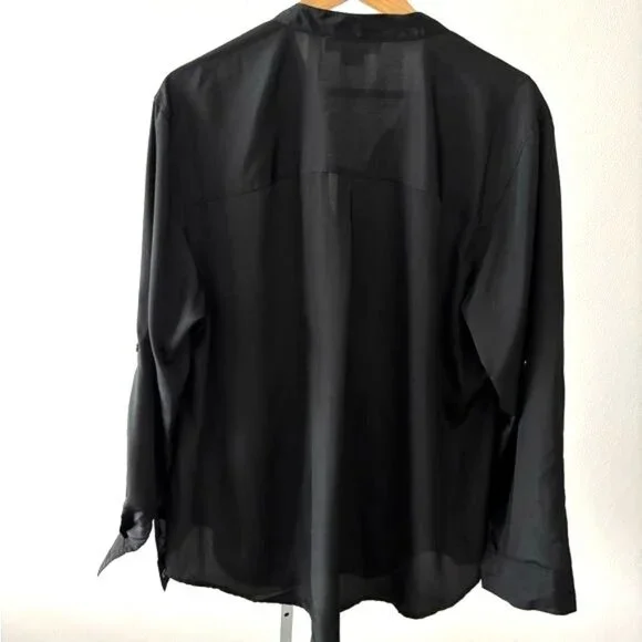 Michael Kors Blouse 2X Zip Pockets V Neck Quiet Luxury Dark Academia Soft Girl - Picture 2 of 12